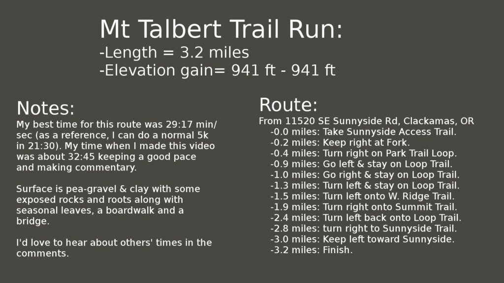 Directions & Notes: Portland Mount Talbert Trail Run
